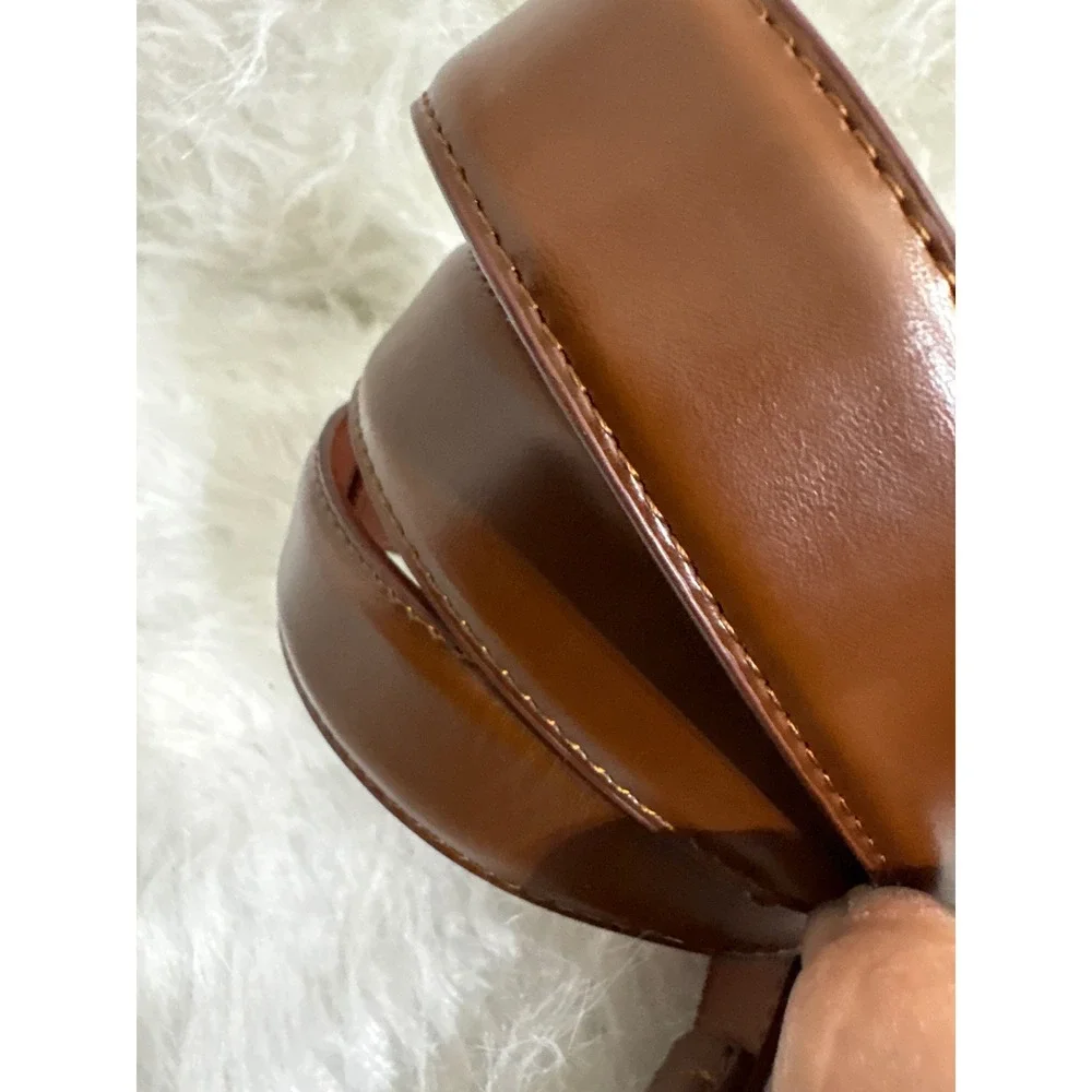 Mens Brown Leather Dress Belt 42 Gunmetal Buckle Tonal Stitching Classic